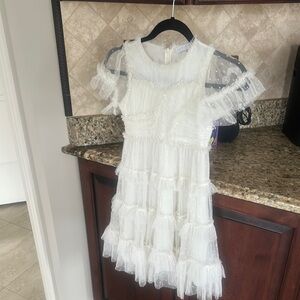 Ivy City Co White Flutter Sleeve Tiered Dress